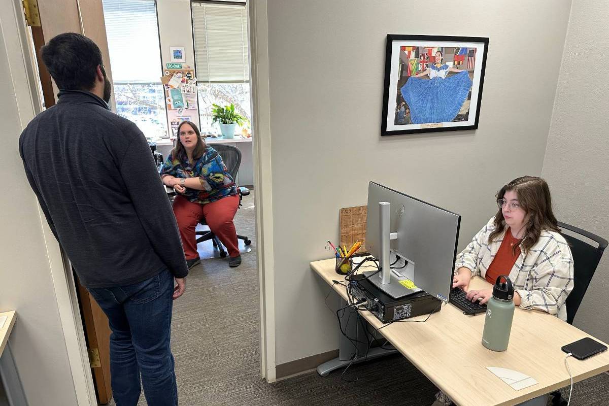 People talking in an office